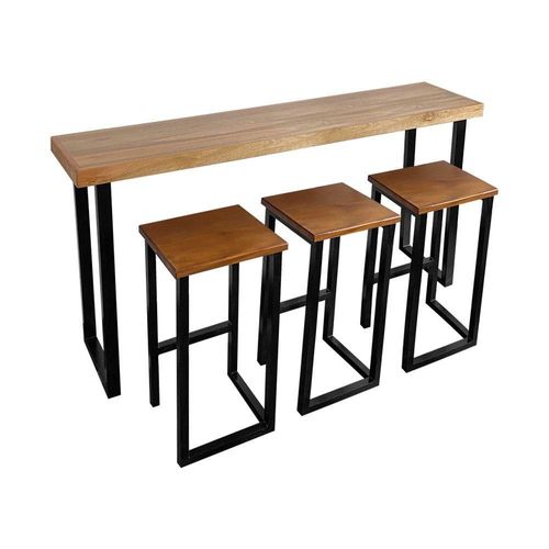 Conjunto Bistrô Premium Mesa De Apoio 150cm Com 3 Banquetas Industriais Base Em Ferro Preto Preto
