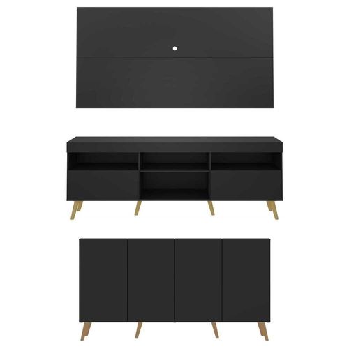 Conjunto Rack/painel /aparador Multimóveis Preto/natural