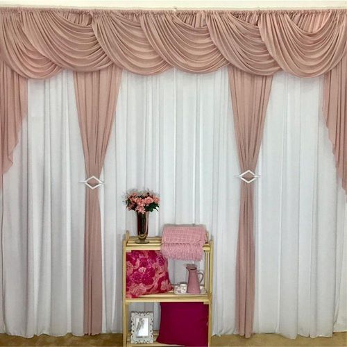 Cortina Idealle Para Varão Em Malha 3,00m X 2,60m Sala Quarto - Rosê