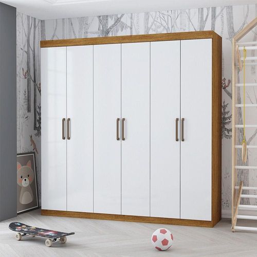 Guarda Roupa Infantil Iona 6 Portas Freijó Com Branco
