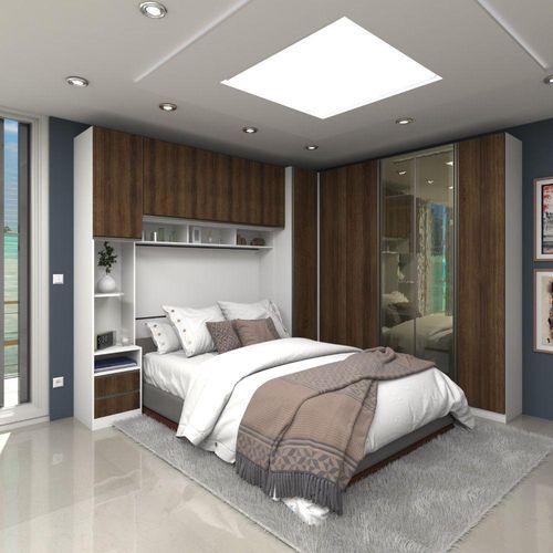 Quarto Completo De Canto Com 6 Módulos E Vidro Reflecta