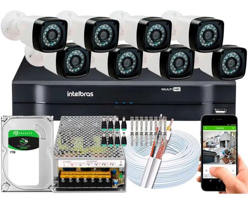 Kit 8 Cameras Segurança Dvr Intelbras Full Hd 8ch c/ hd 1tb Completo