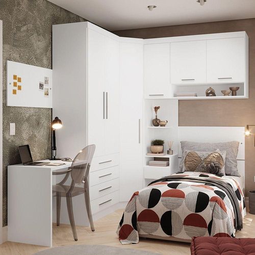 Quarto Canto Solteiro Guarda-roupas, Cabeceira, Escrivaninha