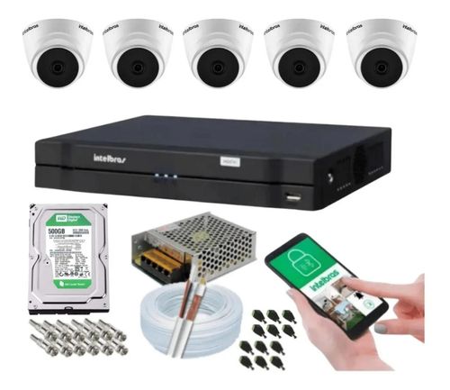 Kit 5 Camera de Seguranca Intelbras Dome vhl 1120d Dvr 8 canais multi hd
