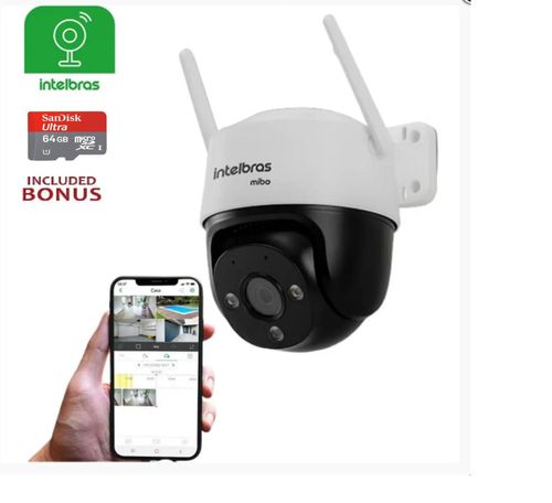 Camera Ip Wifi Inteligente Intelbras Im7 Giratoria 360 Externa Full Color + Cartão de Memoria 64gb