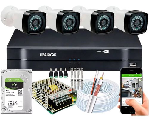 Kit Cftv 4 Cameras Segurança 1080p Full Hd Dvr Intelbras 1tb