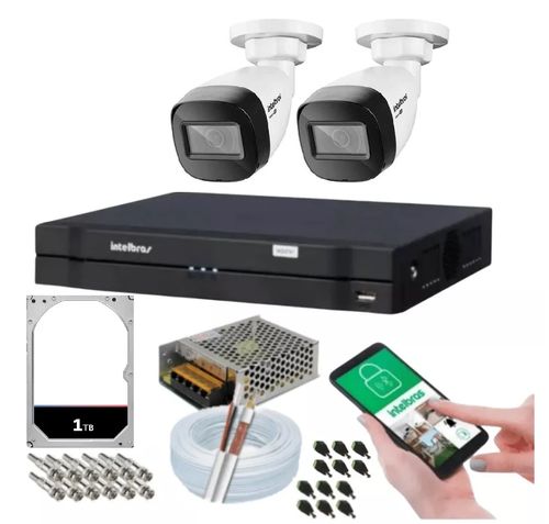 Kit 2 Camera de Seguranca Intelbras Bullet 30m vhd 1130b Externa Dvr 4 canais multi hd 1tb