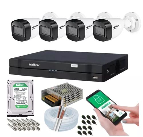 Kit 4 Camera de Seguranca Intelbras Bullet 30m vhd 1130b Externa Dvr 4 canais multi hd
