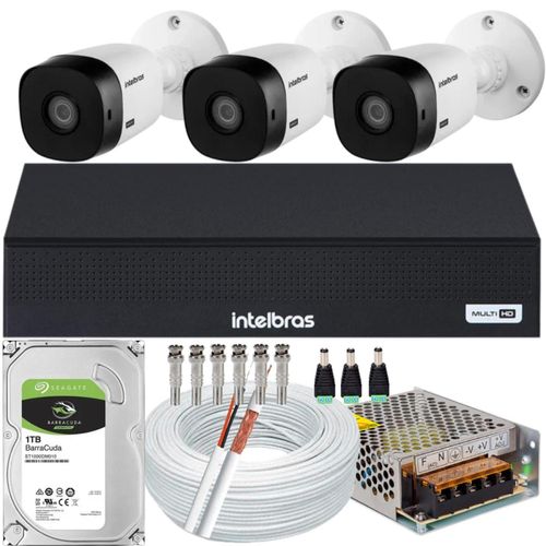 Kit Cftv 3 Cameras Full Hd VHL 1220 Dvr Intelbras 1008-C 1TB