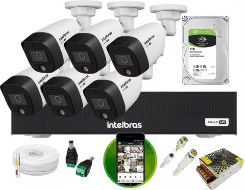 Kit 6 Câmeras Intelbras Fullcolor 1220 Dvr Intelbras Mhdx 3008C + hd 1TB