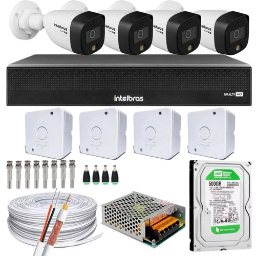 Kit 4 Cameras Full Color Intelbras Dvr Mhdx 8 Ch Color Noite