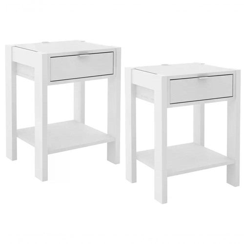Kit 02 Mesa De Cabeceira Com Tomada 1 Gaveta Az1016 Branco