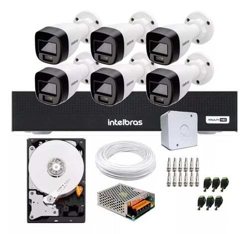 Kit 6 Cameras Intelbras VHD 1120 Full Color, Dvr Intelbras 8 Canais C/ Hd 500 GB
