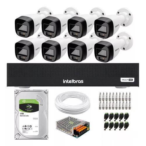Kit 8 Cameras Seguranca Intelbras Full Color vhd 1120b Dvr 8ch Full C/ hd 1tb
