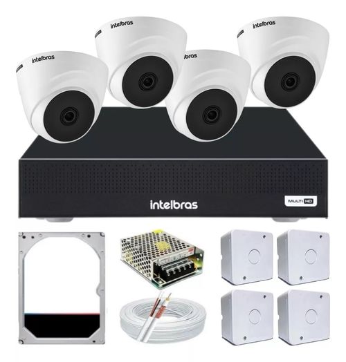 Kit Cftv 4 Câmeras Segurança Dome 1220 Full hd com Audio Microfone Dvr Mhdx 1004c Intelbras 1tb