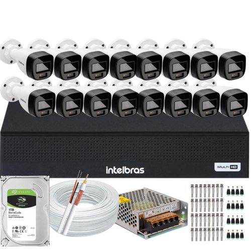 Kit Intelbras 16 Cameras Segurança VHD 3220b+ Microfone Audio Full Color 1080p Dvr 3116c 1TB