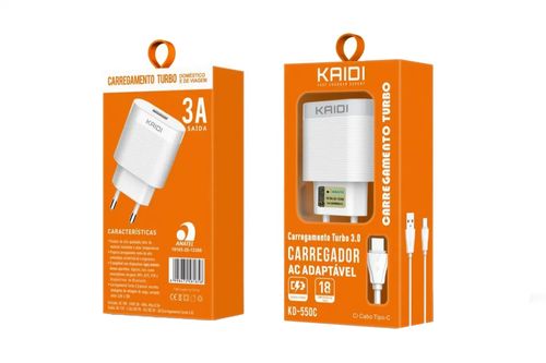 Carregador Saída USB para Tipo-C QC 3.0 Kaidi KD-550C