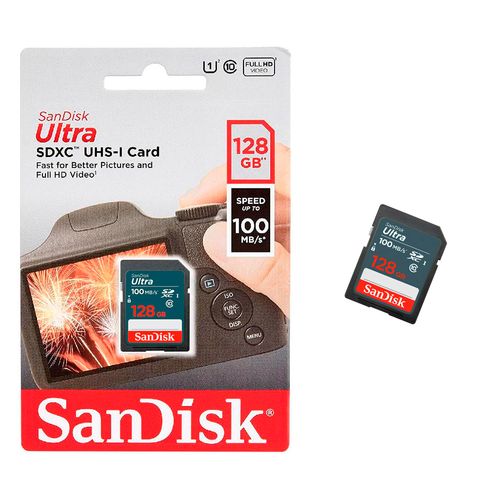 Cartão MicroSD 128GB SanDisk Ultra UHS-I 100MBs c/Adaptador
