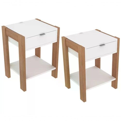 Kit 02 Mesa De Cabeceira Com Tomada 1 Gaveta Az1016 Amendoa