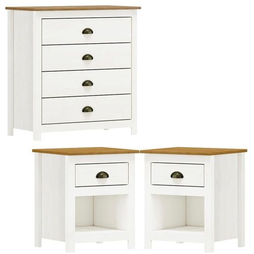 Comoda 4 Gav E 02 Mesas De Cabeceira Madeira Maciça Branco Freijo Milani Store