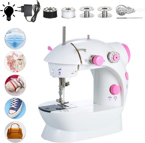 Mini máquina de costura ajustável de 2 velocidades com fio duplo portátil máquina de costura multifuncional