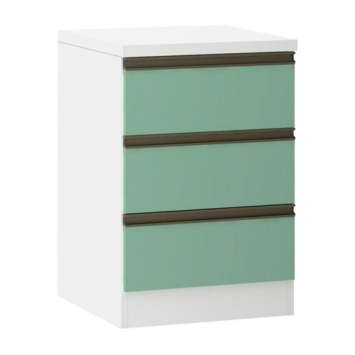 Mesa De Cabeceira 3 Gavetas 40cm Branco C/Verde