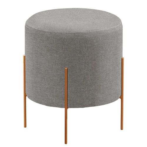 Puff Banqueta Odim Luxo Base Bronze Castellar Móbile Linho Cinza