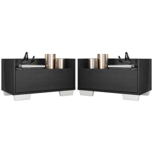 Kit com 2 Mesas de Cabeceira 60 Cm com Pés Quadrados Preta