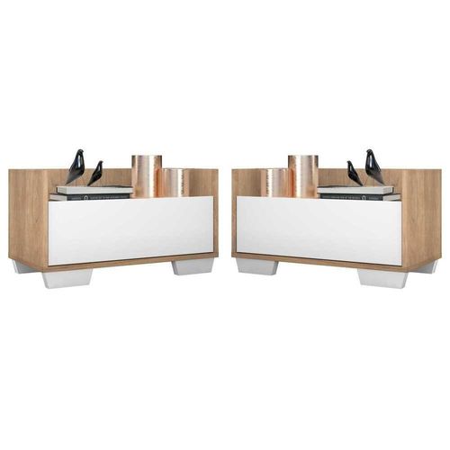 Kit Com 2 Mesas De Cabeceira 80Cm Multimóveis V4003 Rustic/Branca Rustic/Branco