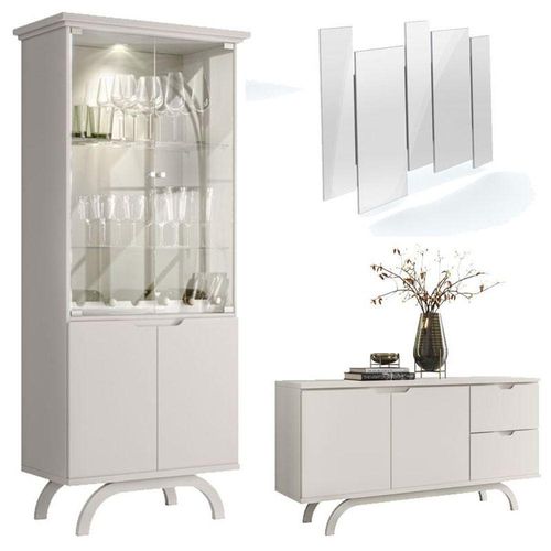 Cristaleira E Aparador Buffet Vicenza Com Espelho Isadora Off White - New Ceval
