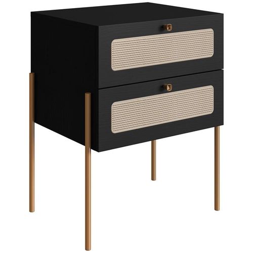 Mesa De Cabeceira 2Gavetas Palhinha 28933 Oslo Nero Artesano