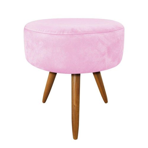 Puff Larissa Suede Rosa Bebê Pés Palito De Madeira