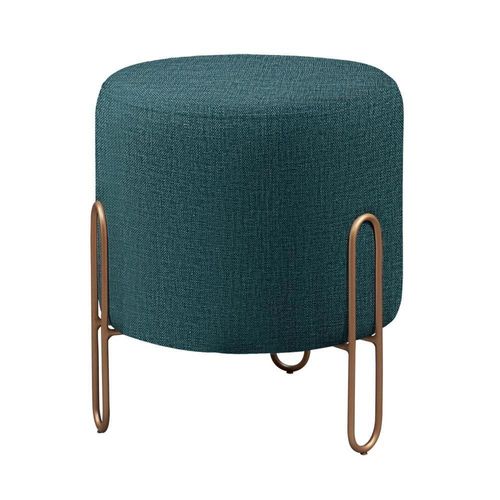 Puff Banqueta Mali Luxo Base Bronze Castellar Móbile Linho Azul
