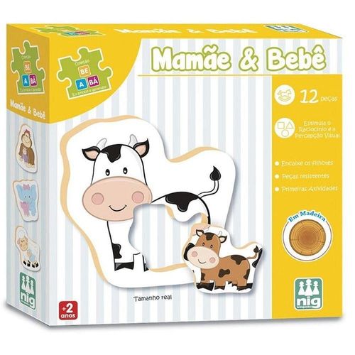 Brinquedo Educativo Be a Ba Mamãe Bebê Madeira Reciclada com Encaixe Nig Brinquedos