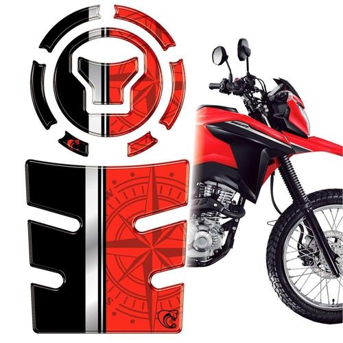 Kit Protetor Resinado Tanque e Bocal Bros 160 2025-2026 Vermelho Rosa dos Ventos
