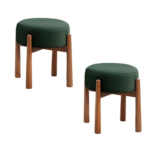 Conjunto - 2 Puffs Banqueta Lotus Luxo Castellar Móbile Veludo Verde