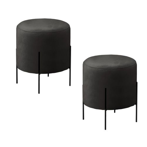 Conjunto - 2 Puffs Banqueta Odim Base Metálica Preta Luxo Corino Preto