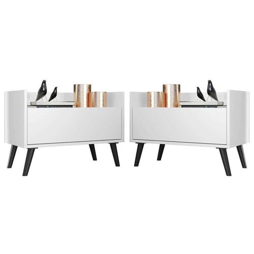 Kit Com 2 Mesas De Cabeceira 60Cm Retrô Multimóveis V3633 Branca/Preta Branco/Preto