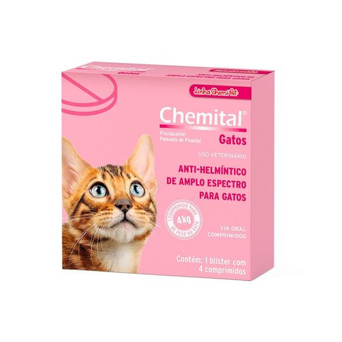 Chemital Chemitec Vermífugo para Gatos 4 Comprimidos