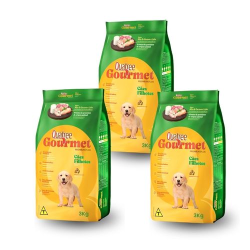 3 Ração Quatree Gourmet Cães Filhotes Mix Carnes e Leite 3Kg