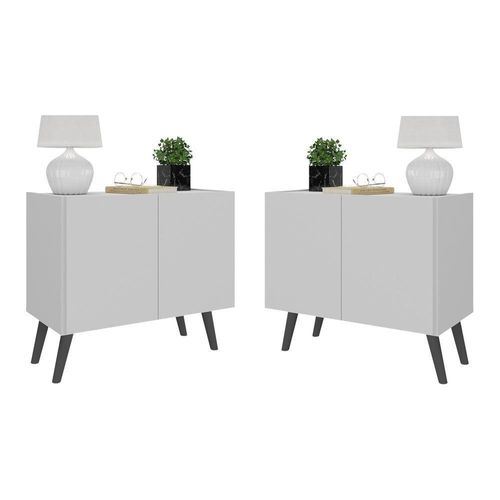 Kit 2 Mesas De Cabeceira Retrô 2 Portas Mp4138 Branco preto
