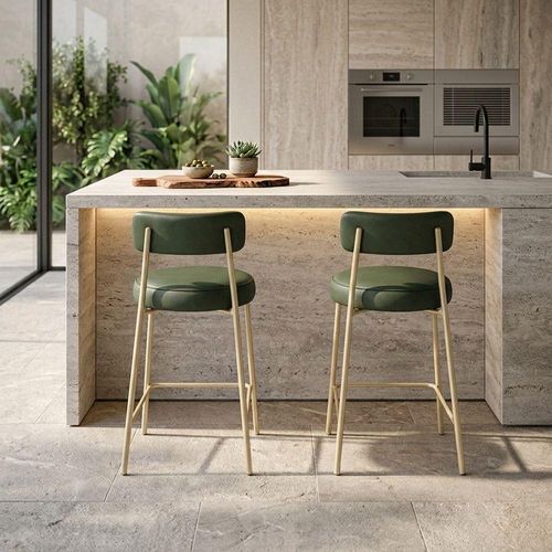 Kit 2 Banquetas Londres PU Encosto Fixo Aço Industrial Verde D'Rossi