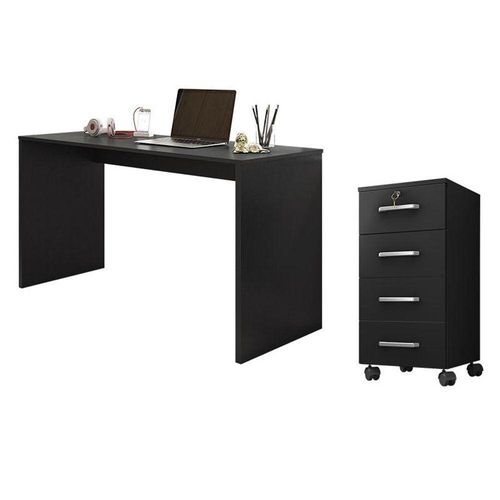 Mesa Para E Gaveteiro Gávea Com Chave 4 Gavetas Preto Fosco - Móveis Leão