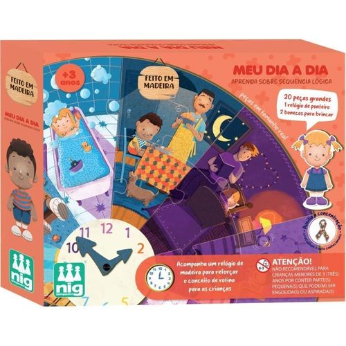 Quebra-Cabeça Madeira Meu Dia a Dia com Relógio Linha Inclusiva Nig Brinquedos