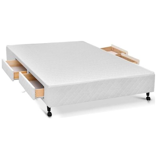 Cama Box Queen 4 Gavetas Poli White Madeira Tecido Branco Colchões Castor