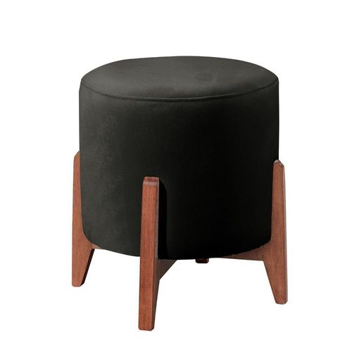 Puff Banqueta Thor Luxo Madeira Maciça Castellar Móbile Corino Preto