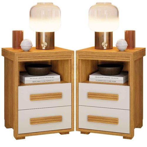 Kit 2 Mesas De Cabeceira 2 Gavetas Tóquio 100% Mdf - Casa Chick Cinamomo/off White