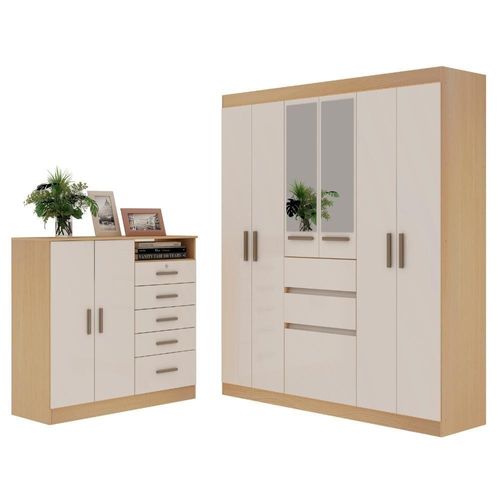 Dormitório Casal Completo Roupeiro C/espelho E Cômoda Freijo White Laca