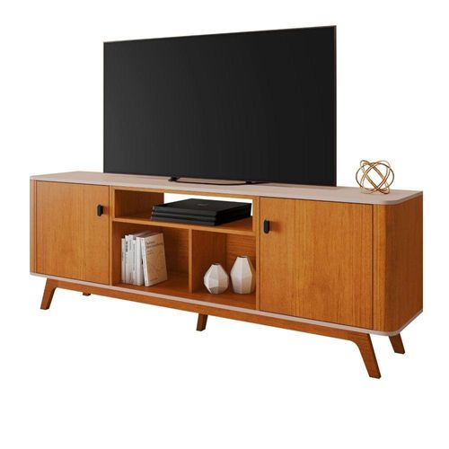 Rack para TV Oslo 180cm MDF-MDP com 2 Portas e Pés de Madeira Cinamomo-off JCM Movelaria