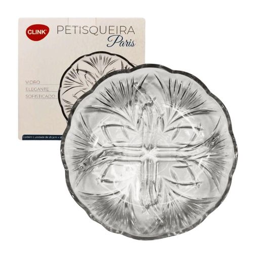 Petisqueira com Divisórias Paris para Servir em Vidro 18x18x3cm para Mesa Artinian Paris